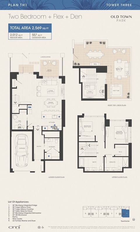 Floor plan for 2 beds, 2.5 baths, 2012 sqft